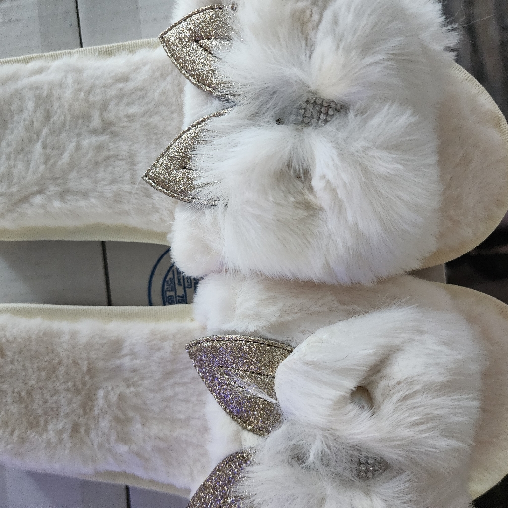 Women's Cream And Gold Bunny Slippers